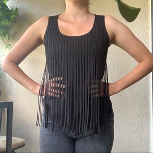 Lost April Black Fringe Sleeveless Top Size Small
